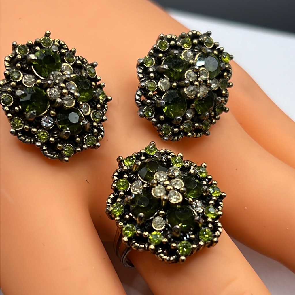 Vintage Hollycraft 1950 Rhinestone Ring Earrings 68$